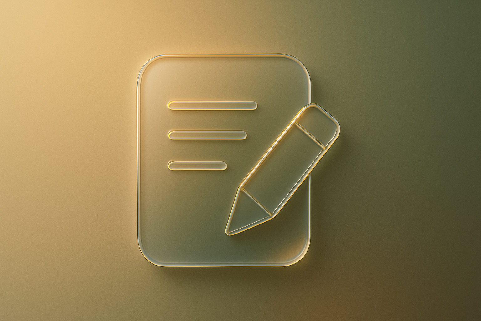 Glass document and pencil icon representing content and creative services