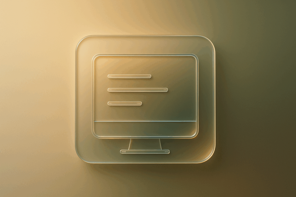 Apple Glass style frosted glass website screen icon with highlighted CTA, representing conversion-optimized websites for service-based businesses.