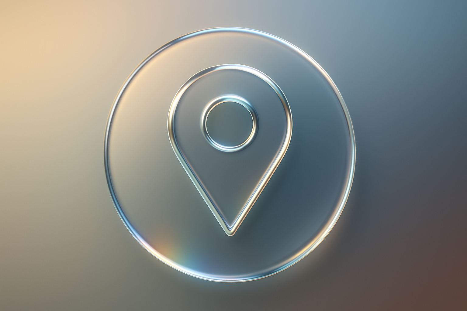 Glass location pin icon representing local SEO and AI optimization