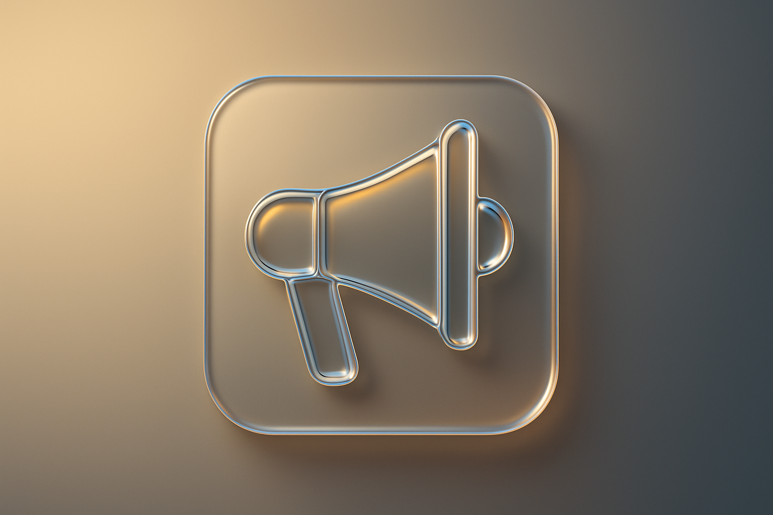 Glass megaphone icon representing paid advertising campaigns